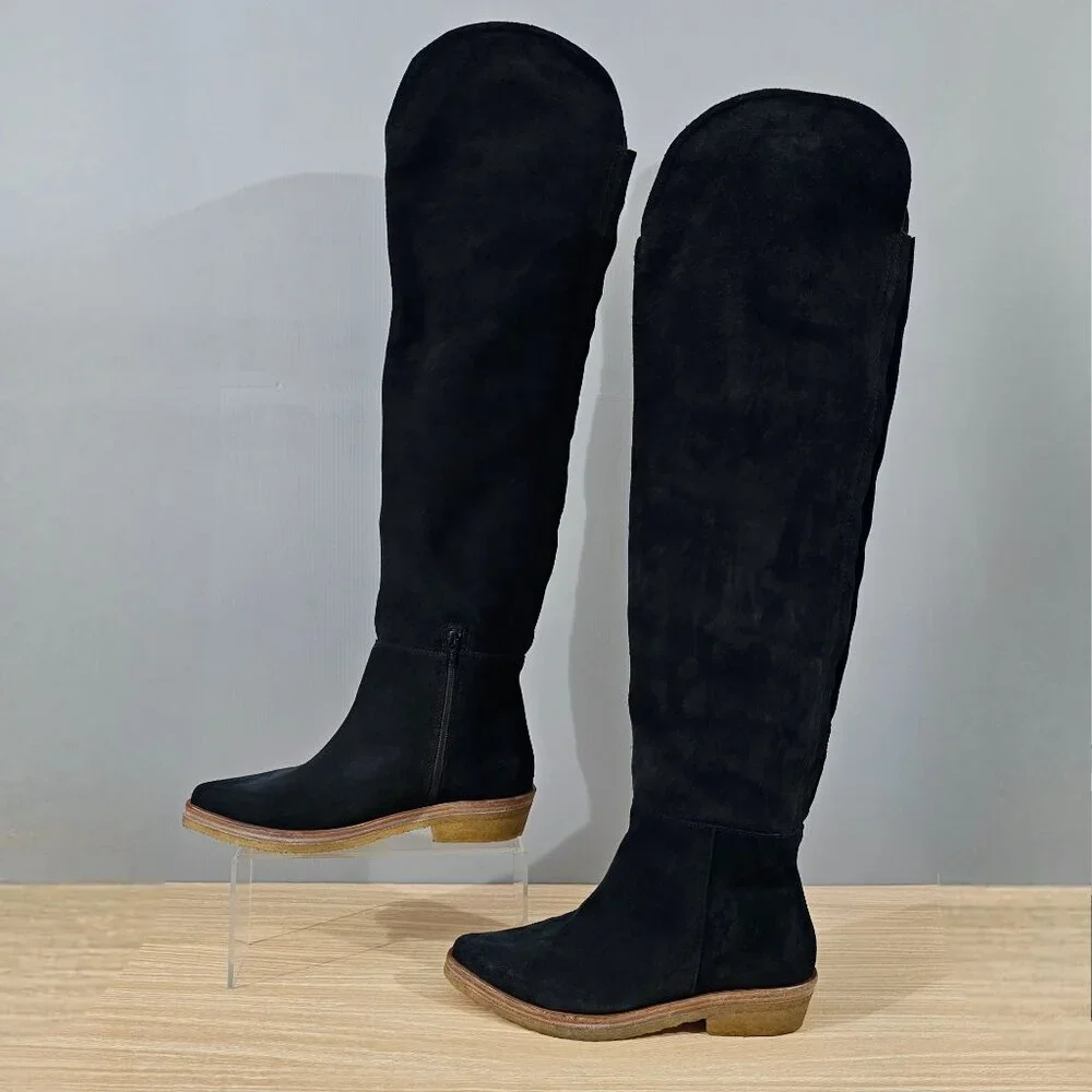 Free People Banks Over The Knee Boot Womens EU 37 Black Suede Slouchy Pull On